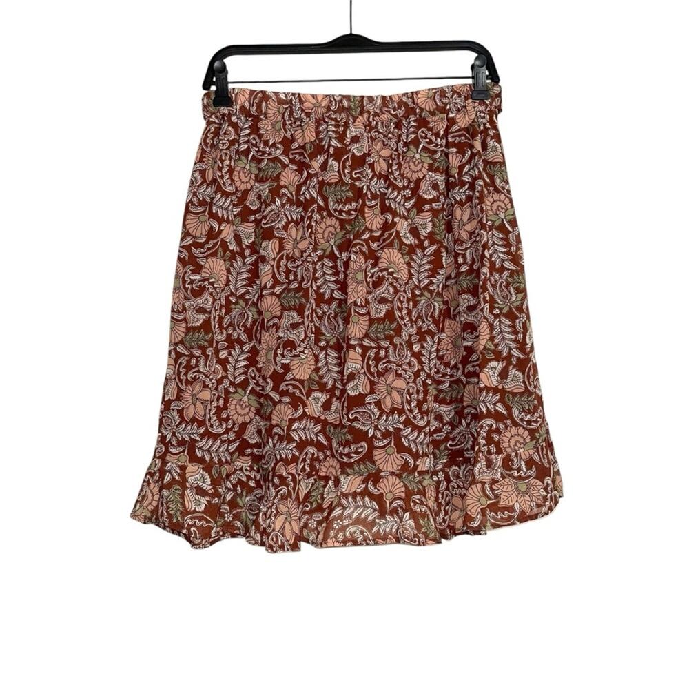 Anthropologie Luca Faux Wrap Printed Mini Skirt SMALL in Brown Motif - Picture 3 of 7